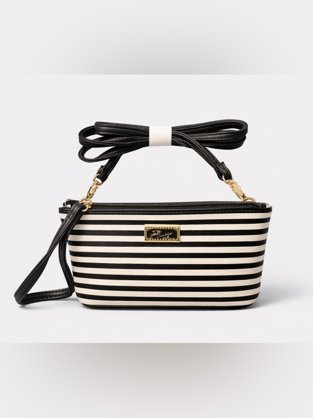 Betsey Johnson Black & White Striped Crossbody Bag | Gold Hardware